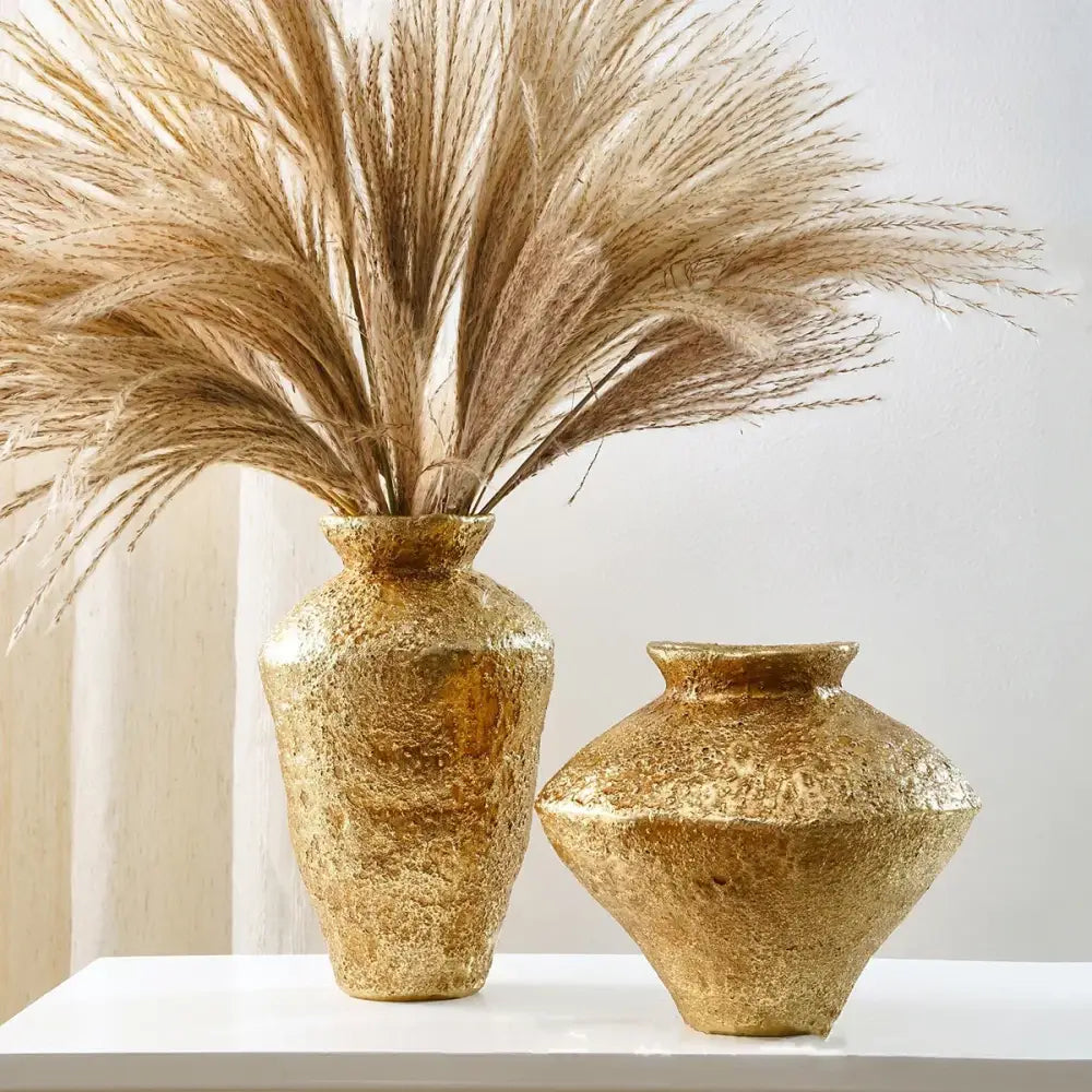 Rustic textured golden vase resin handicraft – living room decor