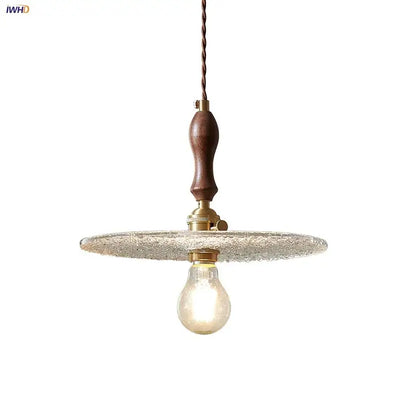 Rustic walnut and brass cullet glass led pendant dining room light