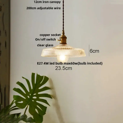 Rustic walnut and brass cullet glass led pendant dining room light