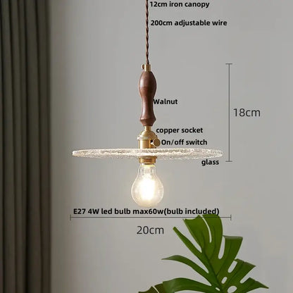 Rustic walnut and brass cullet glass led pendant dining room light