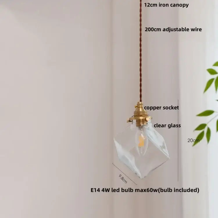 Rustic walnut and brass cullet glass led pendant dining room light