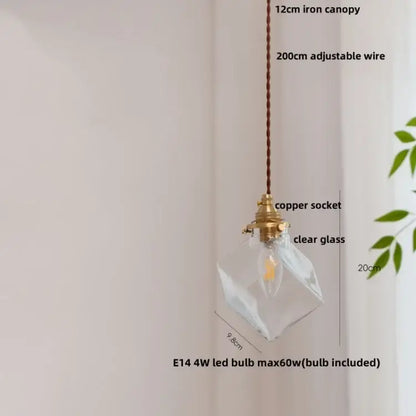 Rustic walnut and brass cullet glass led pendant dining room light