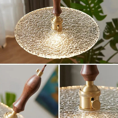 Rustic walnut and brass cullet glass led pendant dining room light