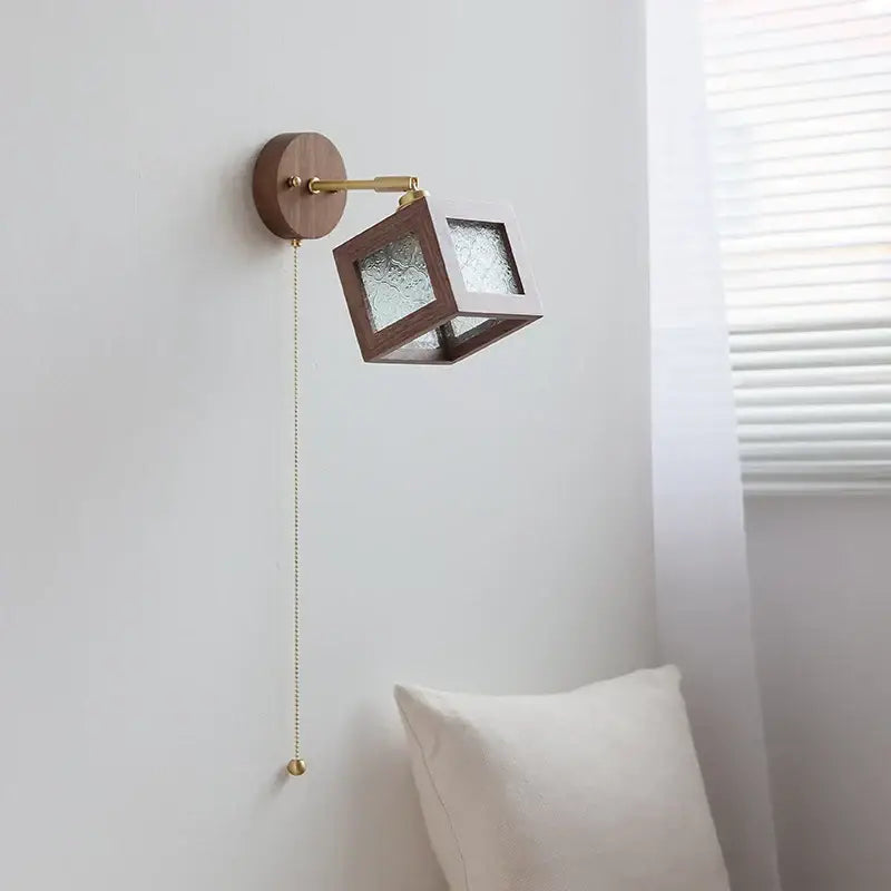 Rustic walnut and brass led wall lamp dining room sconce