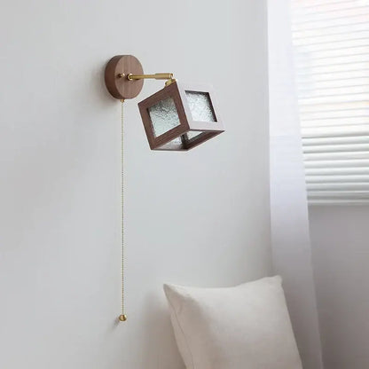 Rustic walnut wood and brass wall sconce bathroom light