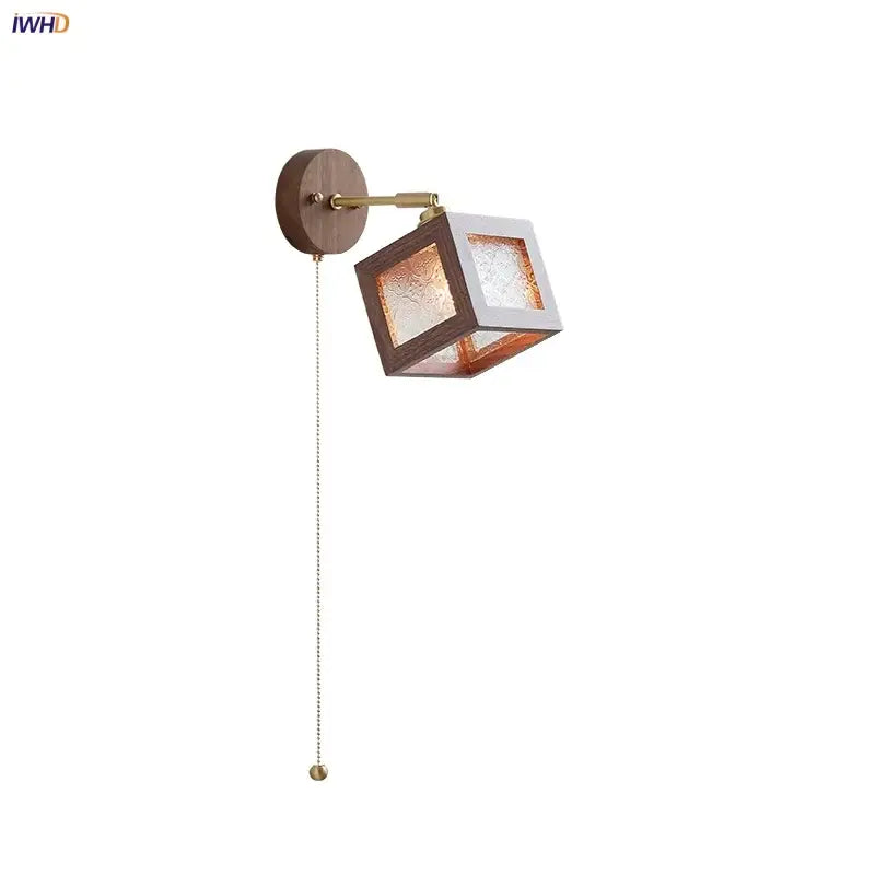 Rustic walnut wood and brass wall sconce bathroom light
