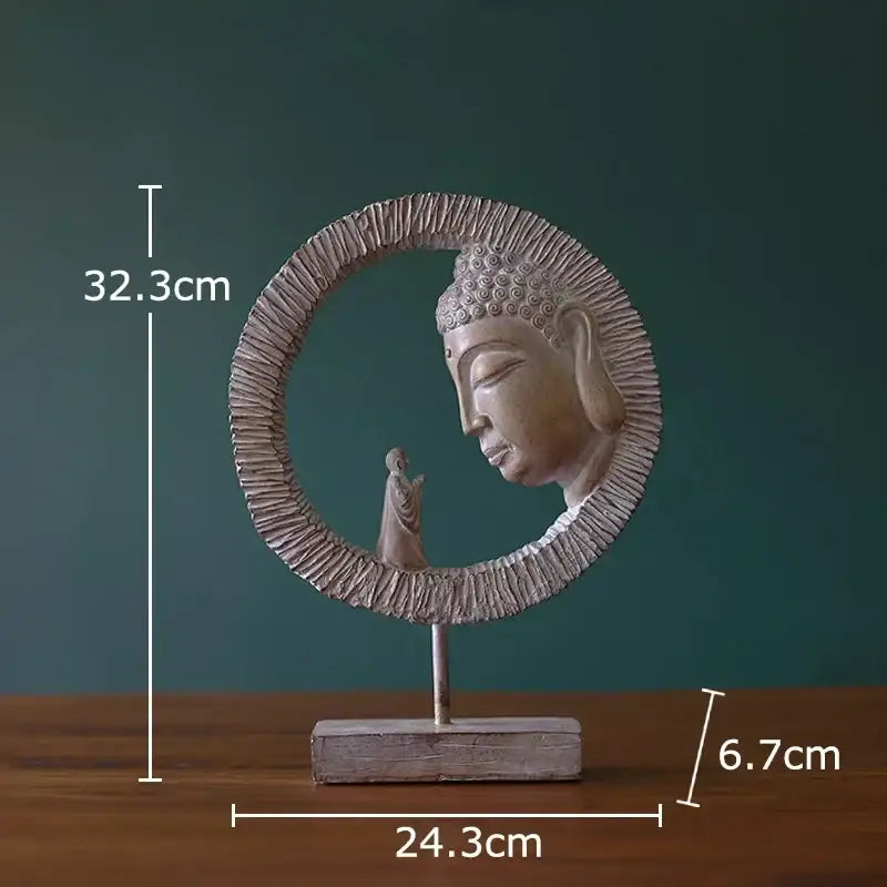 Rustic weathered bronze buddha head statue set living room decor