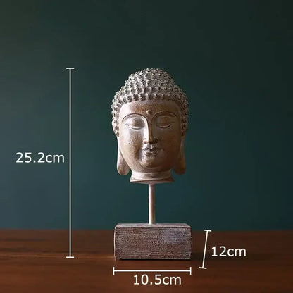 Rustic weathered bronze buddha head statue set living room decor