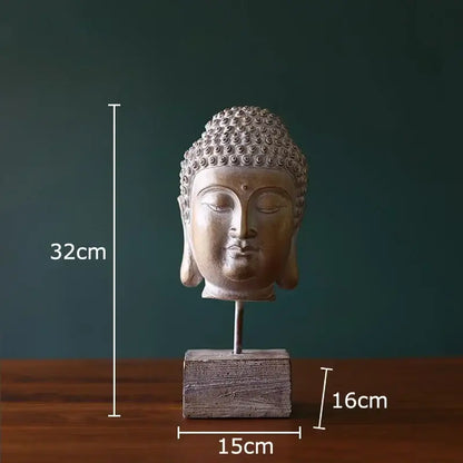 Rustic weathered bronze buddha head statue set living room decor