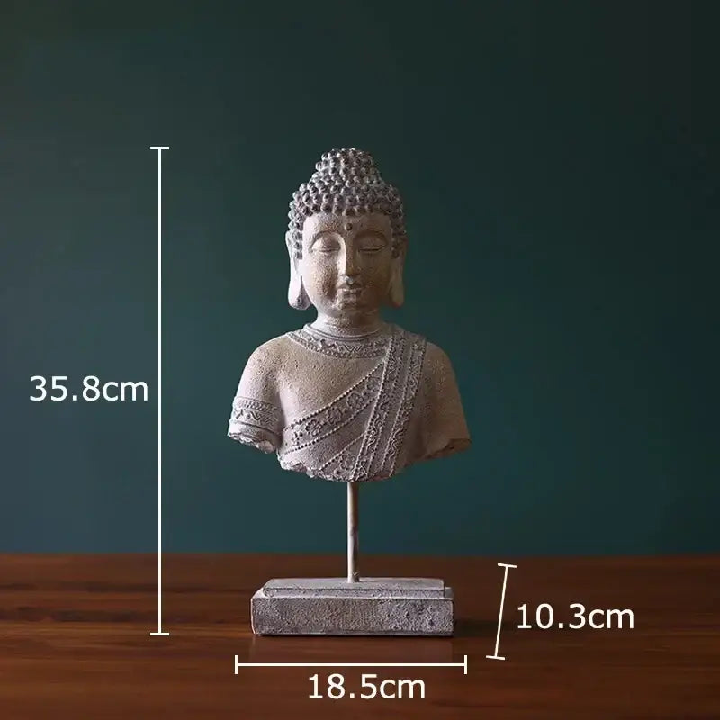Rustic weathered bronze buddha head statue set living room decor