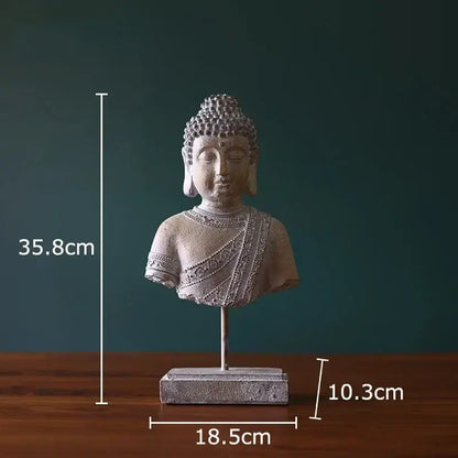 Rustic weathered bronze buddha head statue set living room decor