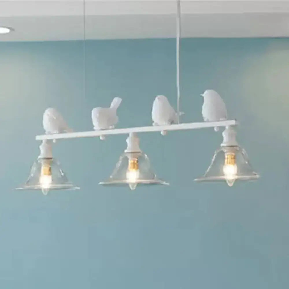 Rustic white bird island light kitchen fixture with clear glass