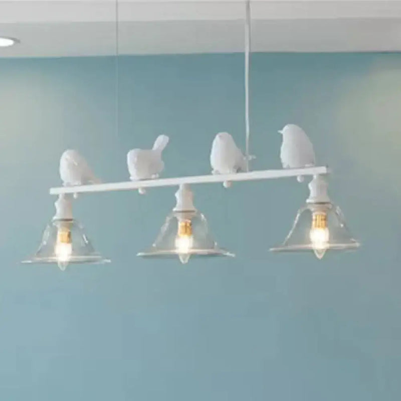 Rustic white bird island light kitchen fixture with clear glass