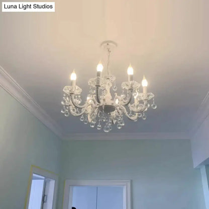 Rustic white candle suspension lamp with crystals corridor chandelier