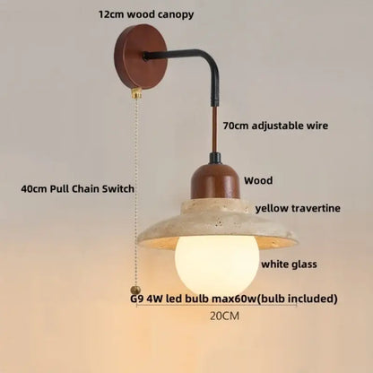Rustic white concrete and wood wall light fixture bedroom sconce