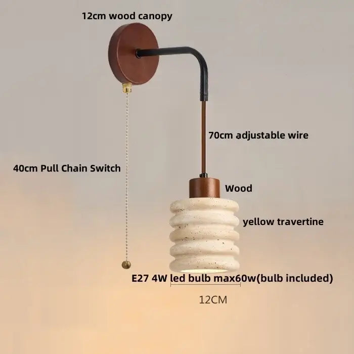 Rustic white concrete and wood wall light fixture bedroom sconce