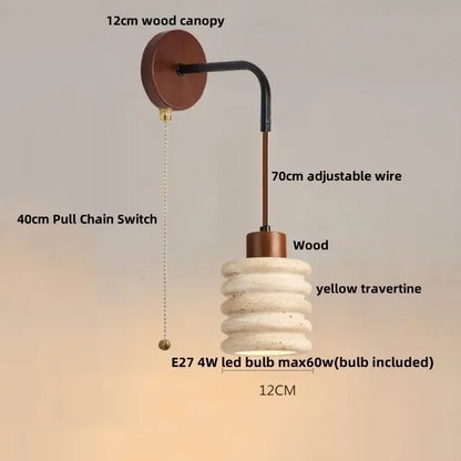 Rustic white concrete and wood wall light fixture bedroom sconce