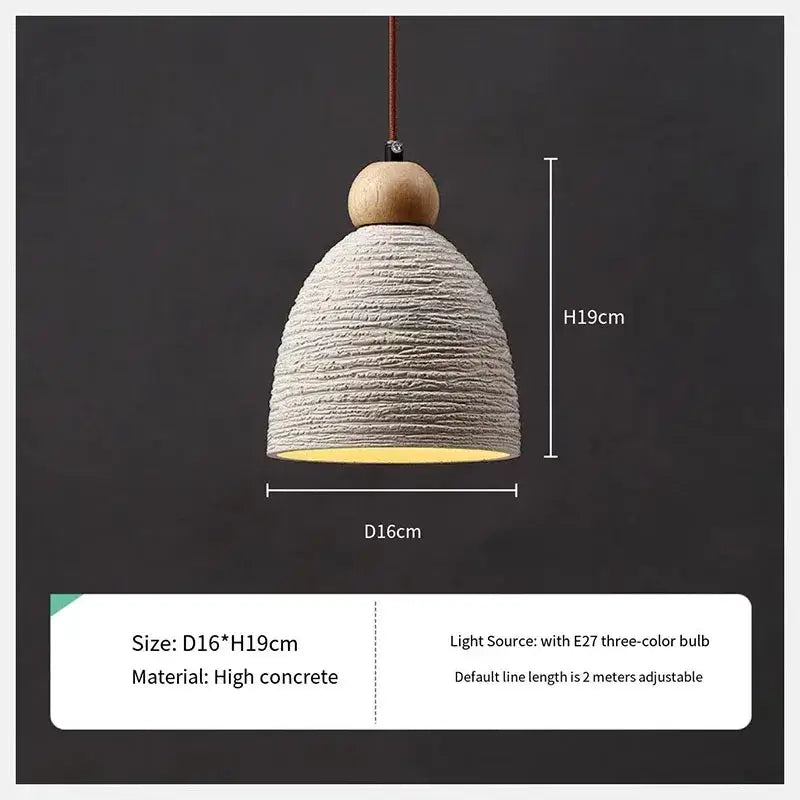 Rustic white concrete cement pendant light dining room wood detail