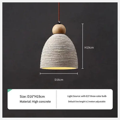 Rustic white concrete cement pendant light dining room wood detail