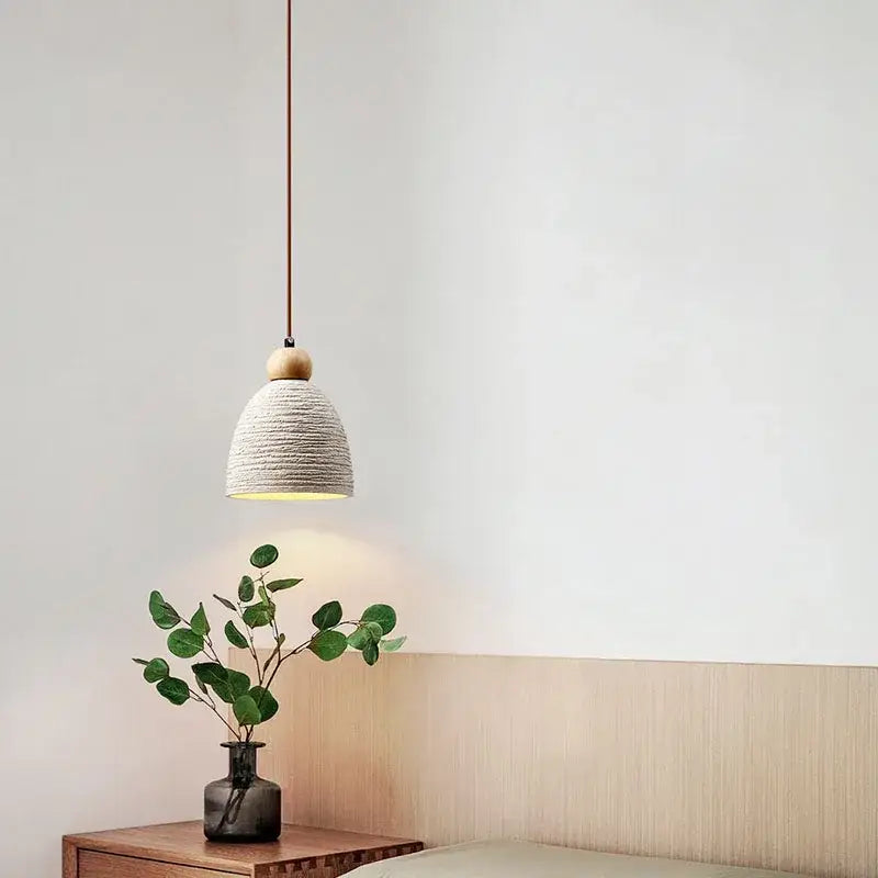 Rustic white concrete cement pendant light dining room wood detail