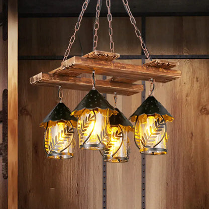 Rustic white fabric clear glass wooden chandelier dining room light