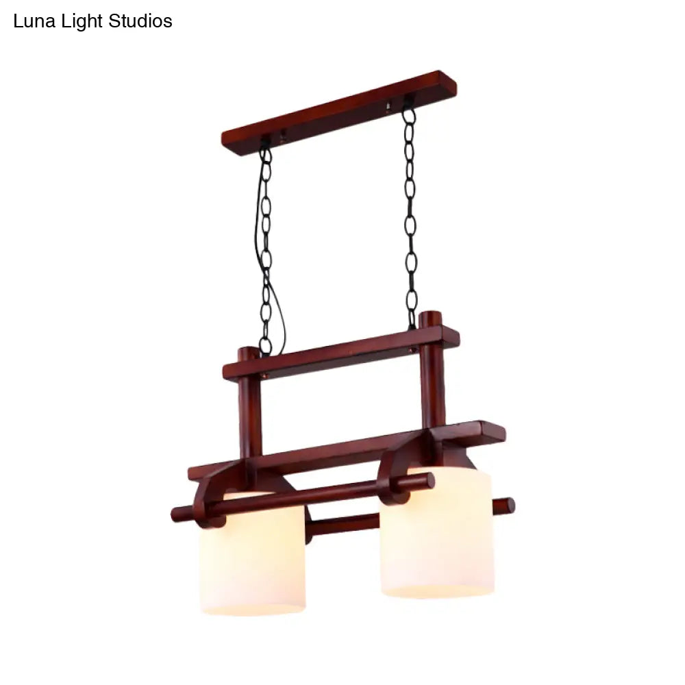 DecorBites™ Rustic White Glass Island Light with 2/3 Hanging Heads and Wood Beam for Dining Room