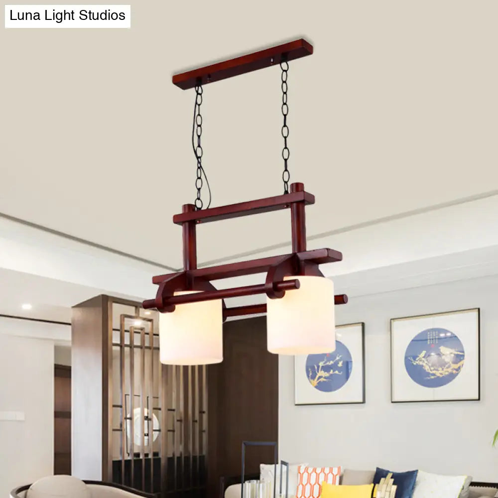 DecorBites™ Rustic White Glass Island Light with 2/3 Hanging Heads and Wood Beam for Dining Room