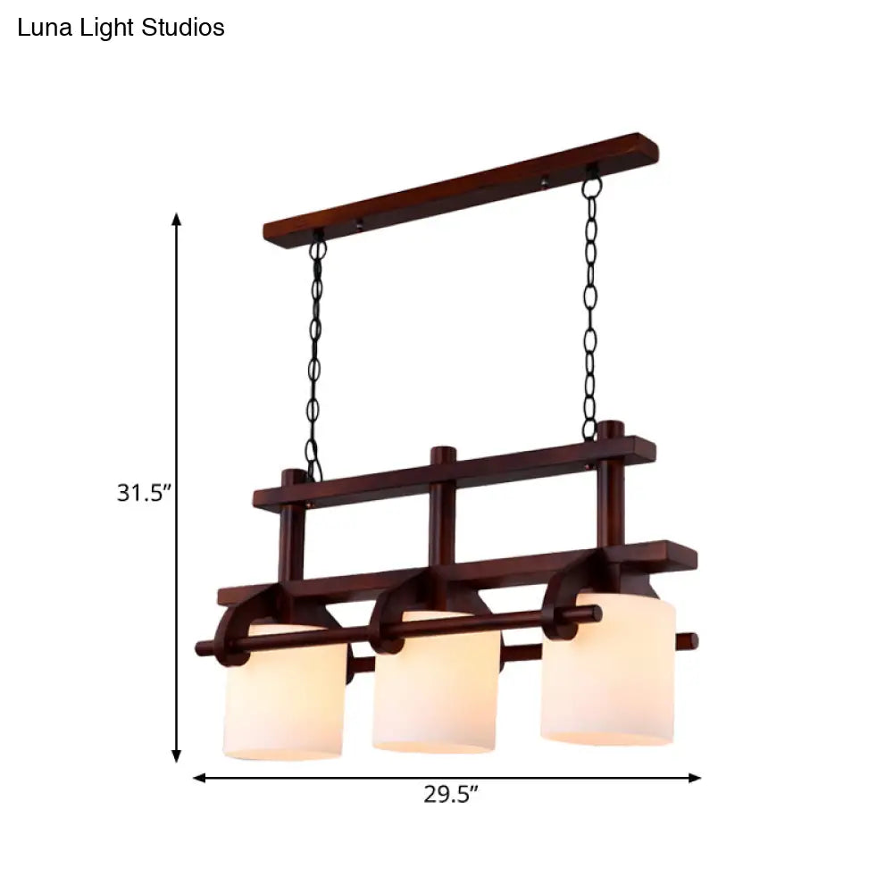 DecorBites™ Rustic White Glass Island Light with 2/3 Hanging Heads and Wood Beam for Dining Room
