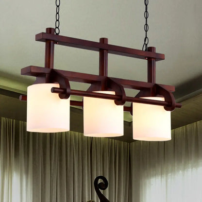 DecorBites™ Rustic White Glass Island Light with 2/3 Hanging Heads and Wood Beam for Dining Room