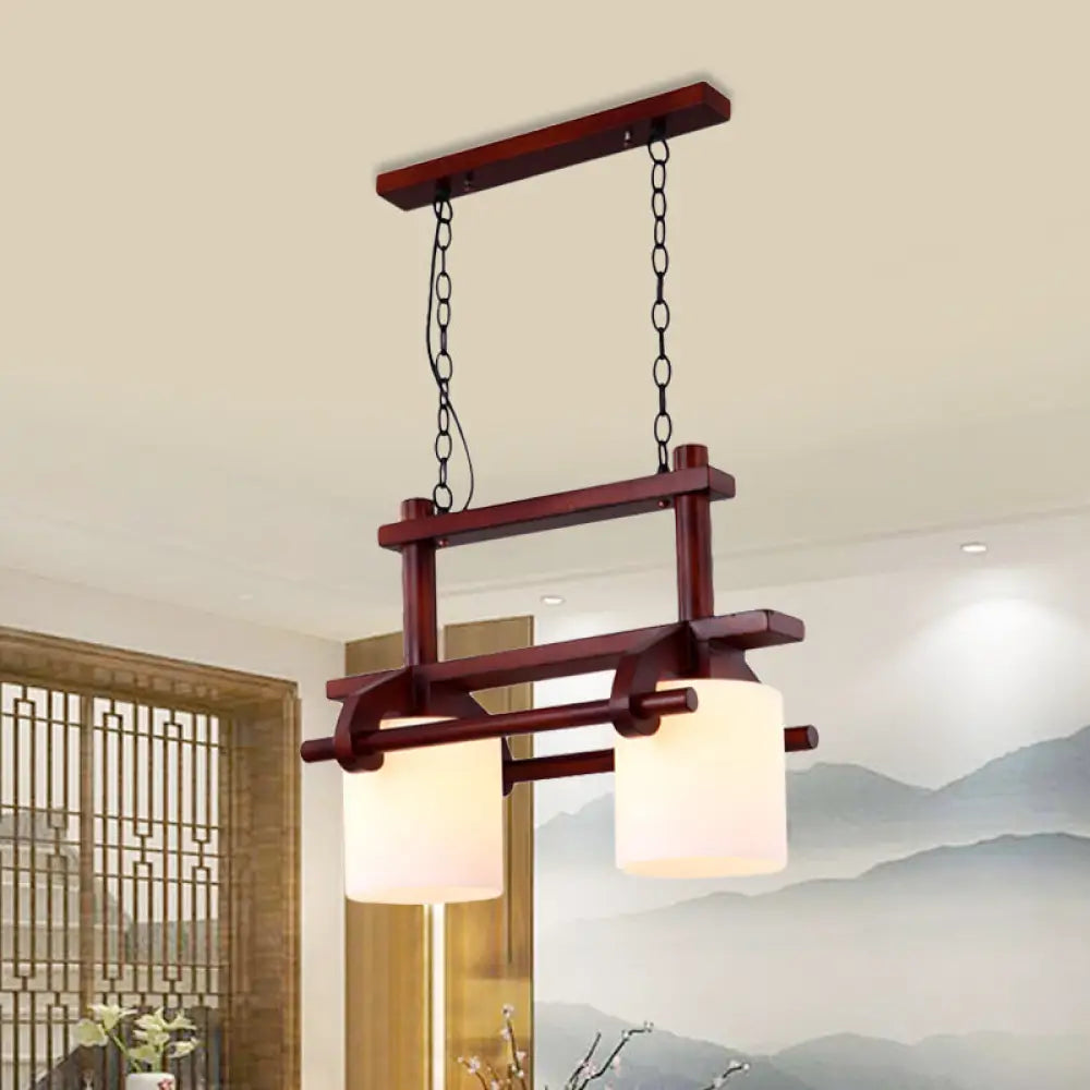 DecorBites™ Rustic White Glass Island Light with 2/3 Hanging Heads and Wood Beam for Dining Room