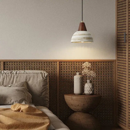 Rustic white & wood ceramic pendant light – kitchen led hanging lamp
