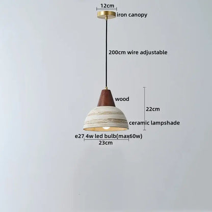 Rustic white & wood ceramic pendant light – kitchen led hanging lamp