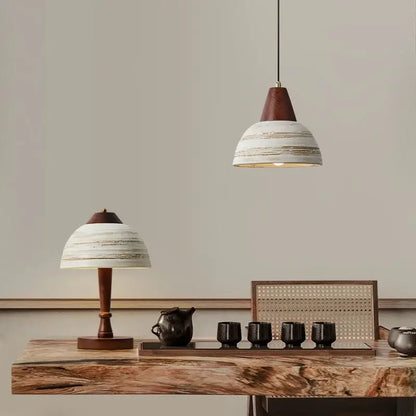Rustic white & wood ceramic pendant light – kitchen led hanging lamp