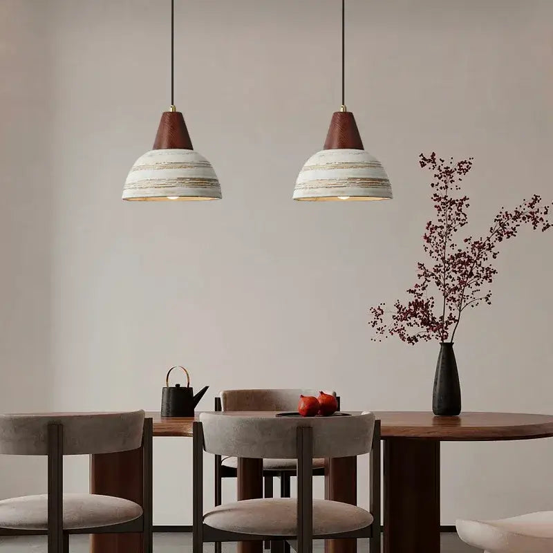 Rustic white & wood ceramic pendant light – kitchen led hanging lamp