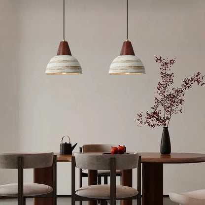 Rustic white & wood ceramic pendant light – kitchen led hanging lamp