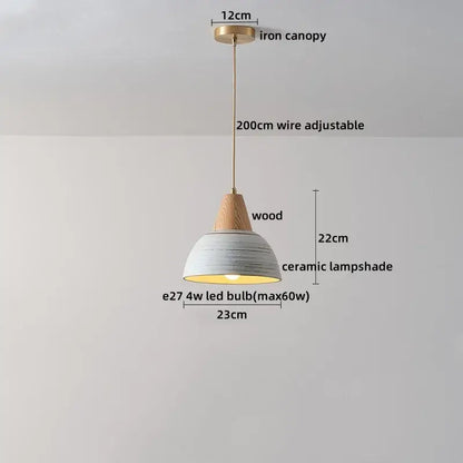 Rustic white & wood ceramic pendant light – kitchen led hanging lamp