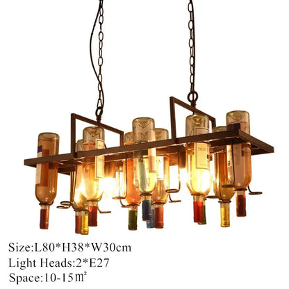 Rustic wine bottle iron led pendant chandelier for kitchen bar