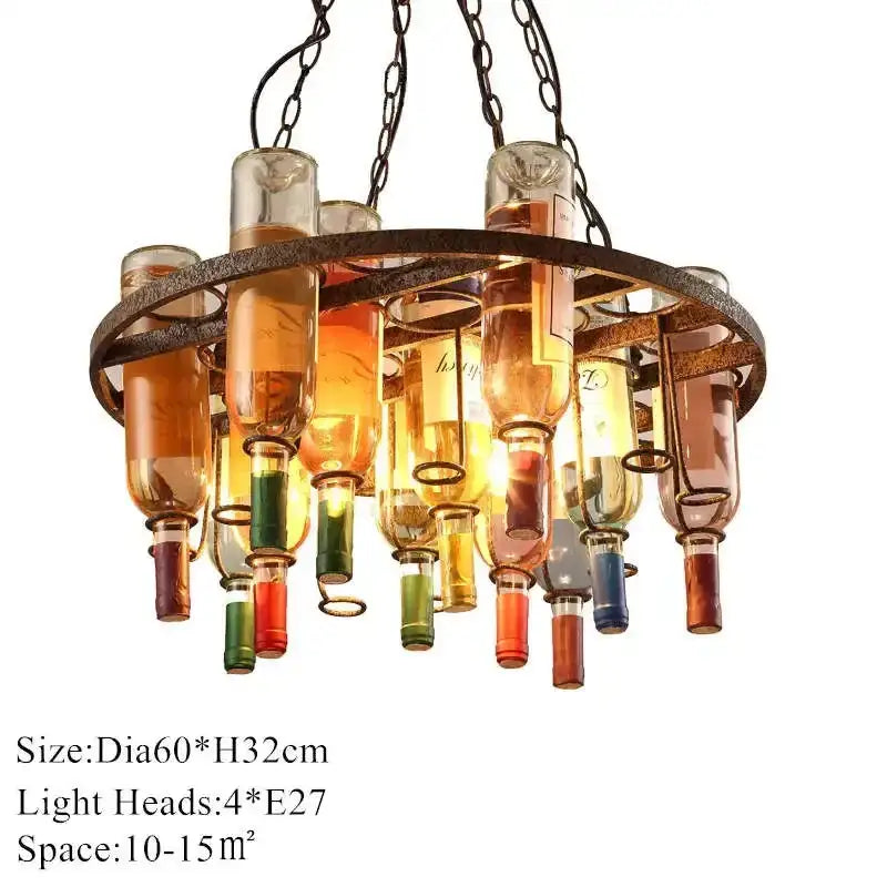 Rustic wine bottle iron led pendant chandelier for kitchen bar