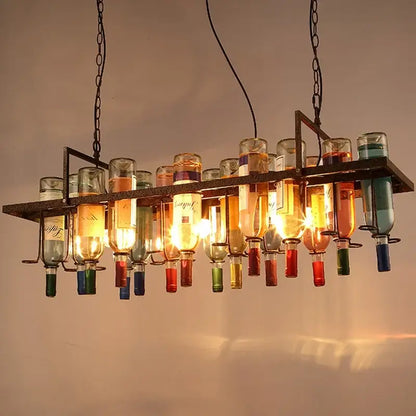 Rustic wine bottle iron led pendant chandelier for kitchen bar