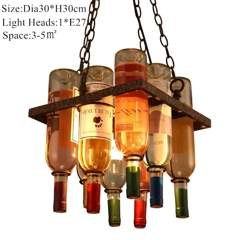 Rustic wine bottle iron led pendant chandelier for kitchen bar