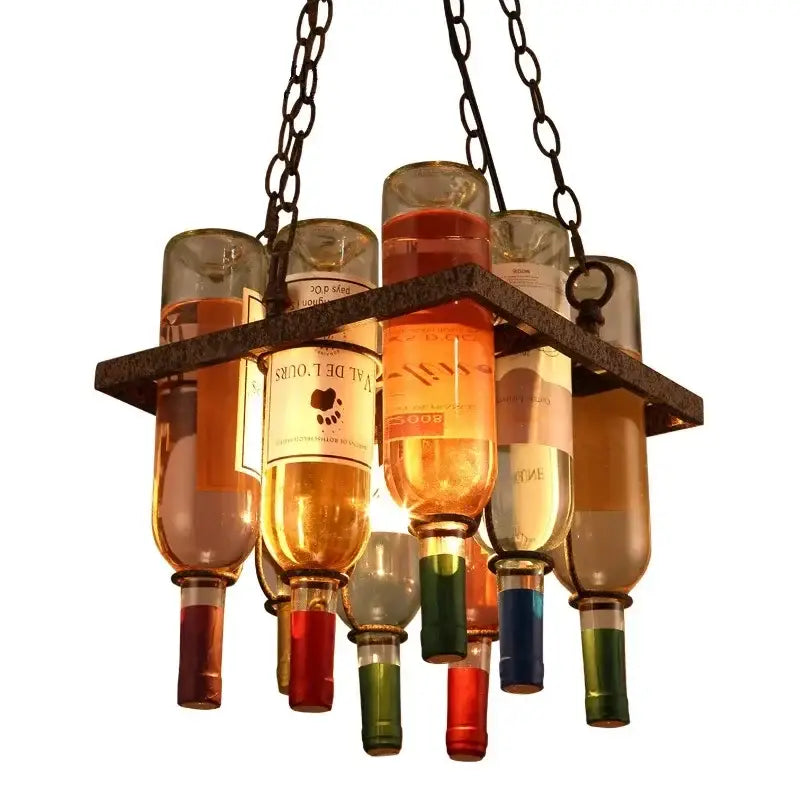 Rustic wine bottle iron led pendant chandelier for kitchen bar