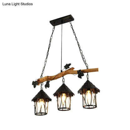 Rustic wood and black lantern kitchen island light e26 e27 light