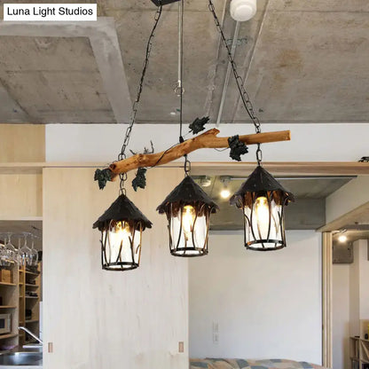 Rustic wood and black lantern kitchen island light e26 e27 light