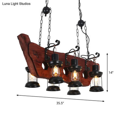 Rustic wood and black lantern pendant lamp dining room island light