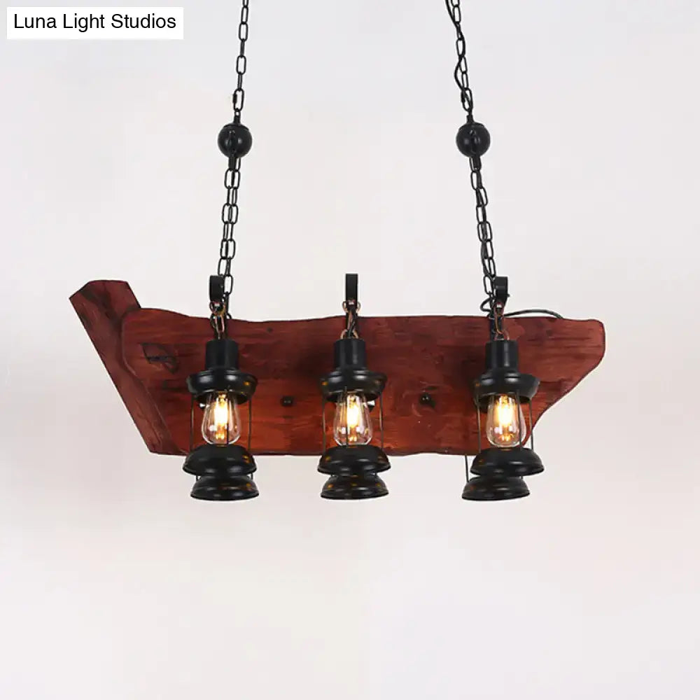 Rustic wood and black lantern pendant lamp dining room island light