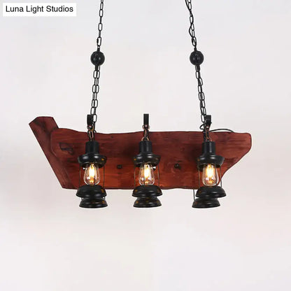 Rustic wood and black lantern pendant lamp dining room island light