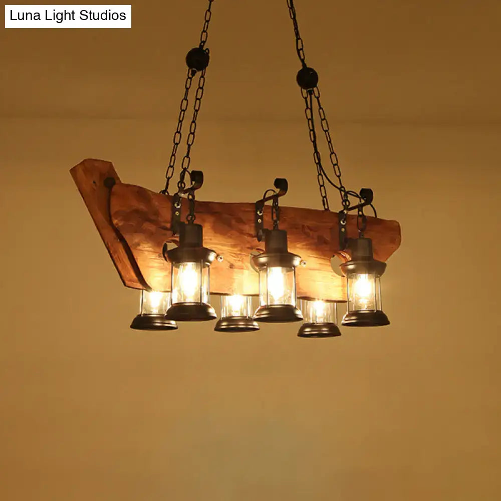 Rustic wood and black lantern pendant lamp dining room island light