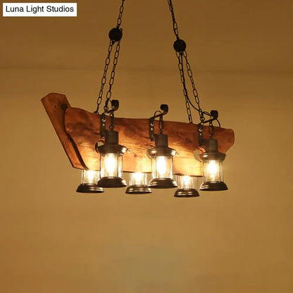 Rustic wood and black lantern pendant lamp dining room island light