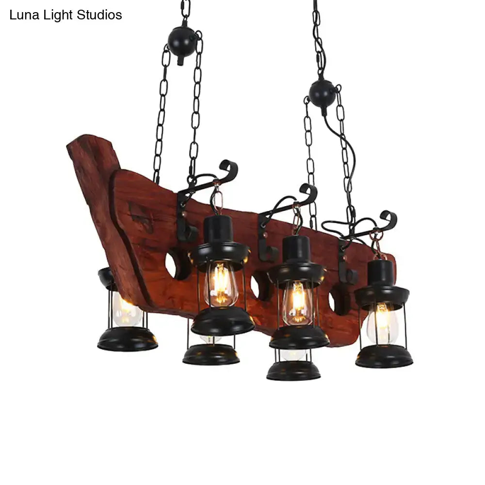 Rustic wood and black lantern pendant lamp dining room island light