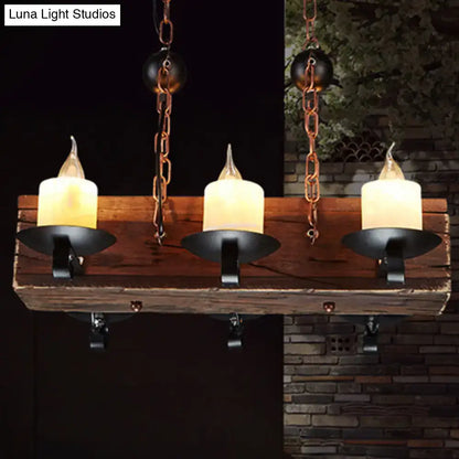 Rustic wood and black marble 6-light island pendant dining room